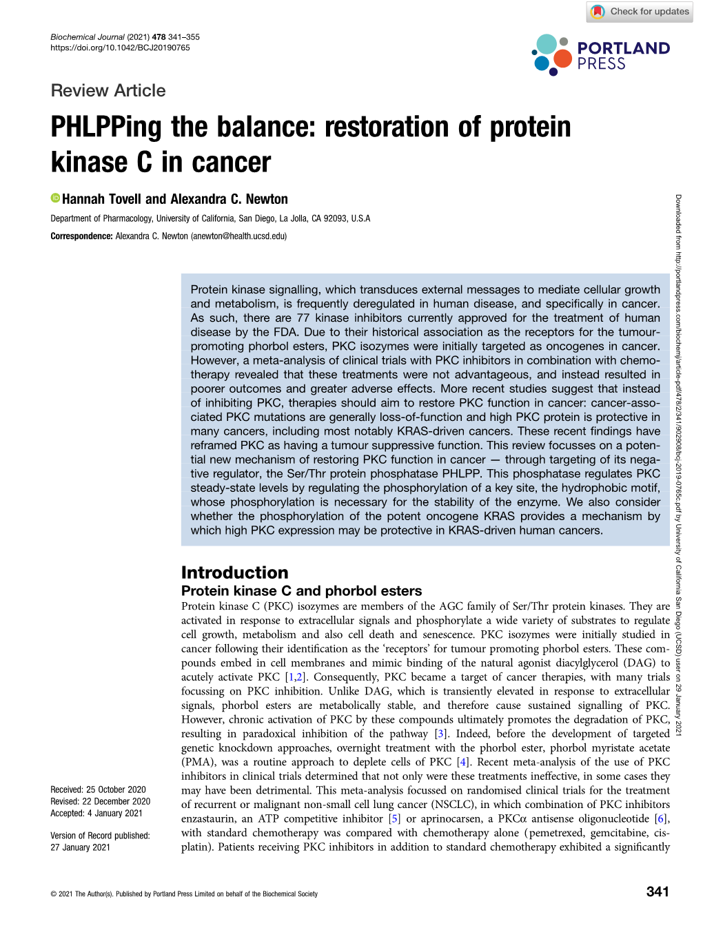 Phlpping the Balance: Restoration of Protein Kinase C in Cancer