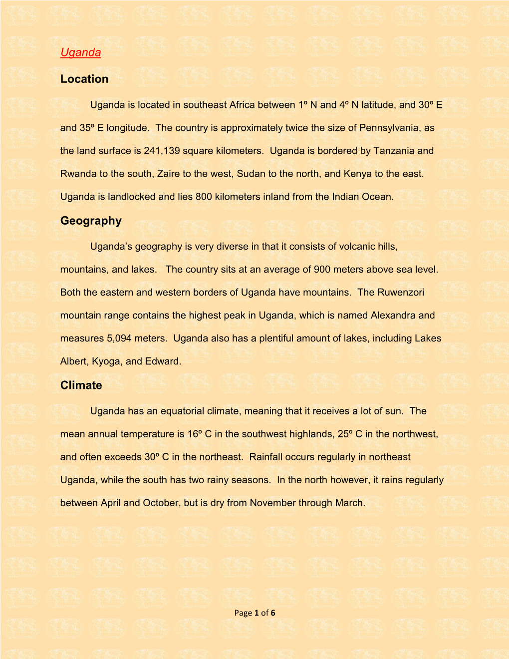 Uganda Location Geography Climate
