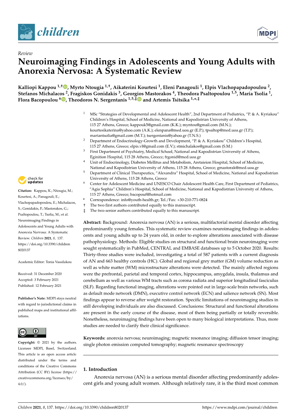 Neuroimaging Findings in Adolescents and Young Adults with Anorexia Nervosa: a Systematic Review