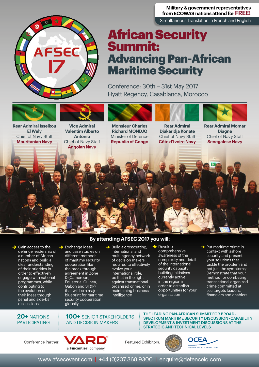African Security Summit: Advancing Pan-African 17 Maritime Security Conference: 30Th – 31St May 2017 Hyatt Regency, Casablanca, Morocco
