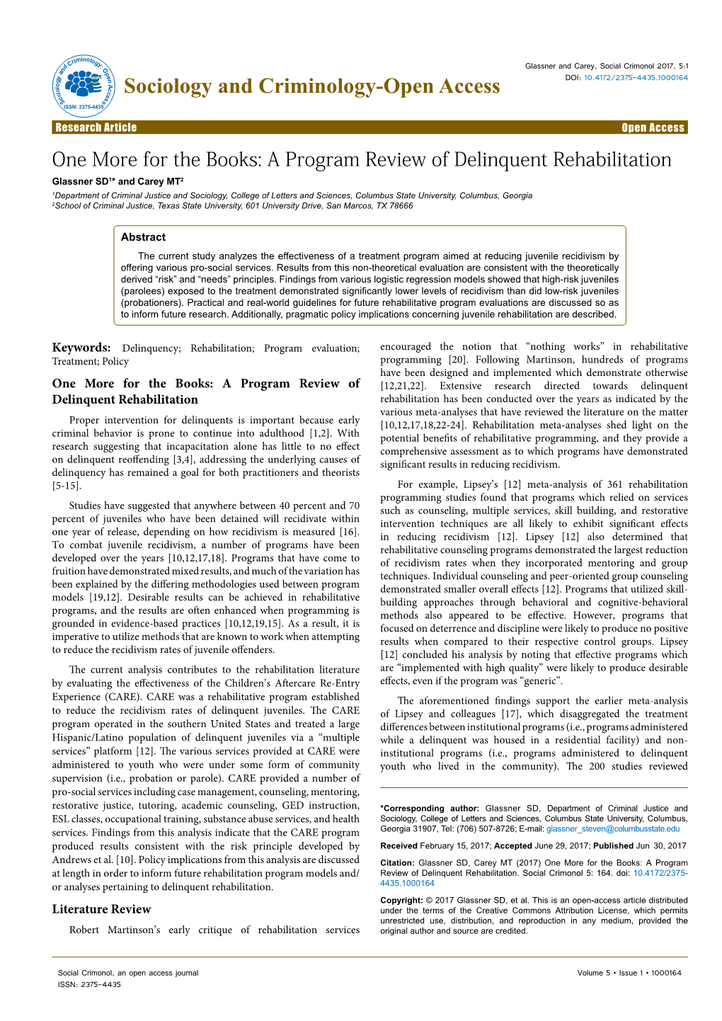 One More for the Books: a Program Review of Delinquent Rehabilitation