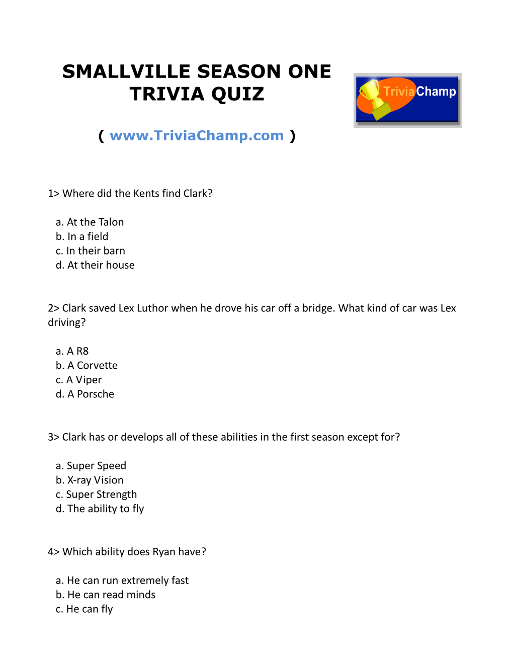 Smallville Season One Trivia Quiz