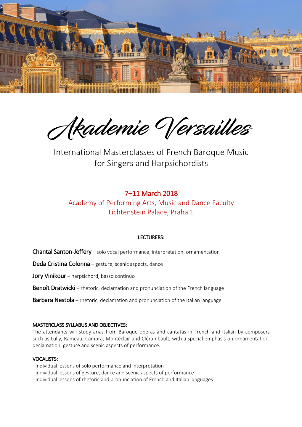 International Masterclasses of French Baroque Music for Singers and Harpsichordists