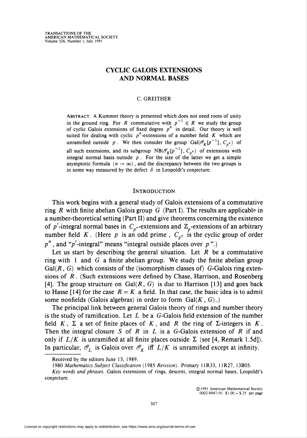 Cyclic Galois Extensions of Fixed Degree P