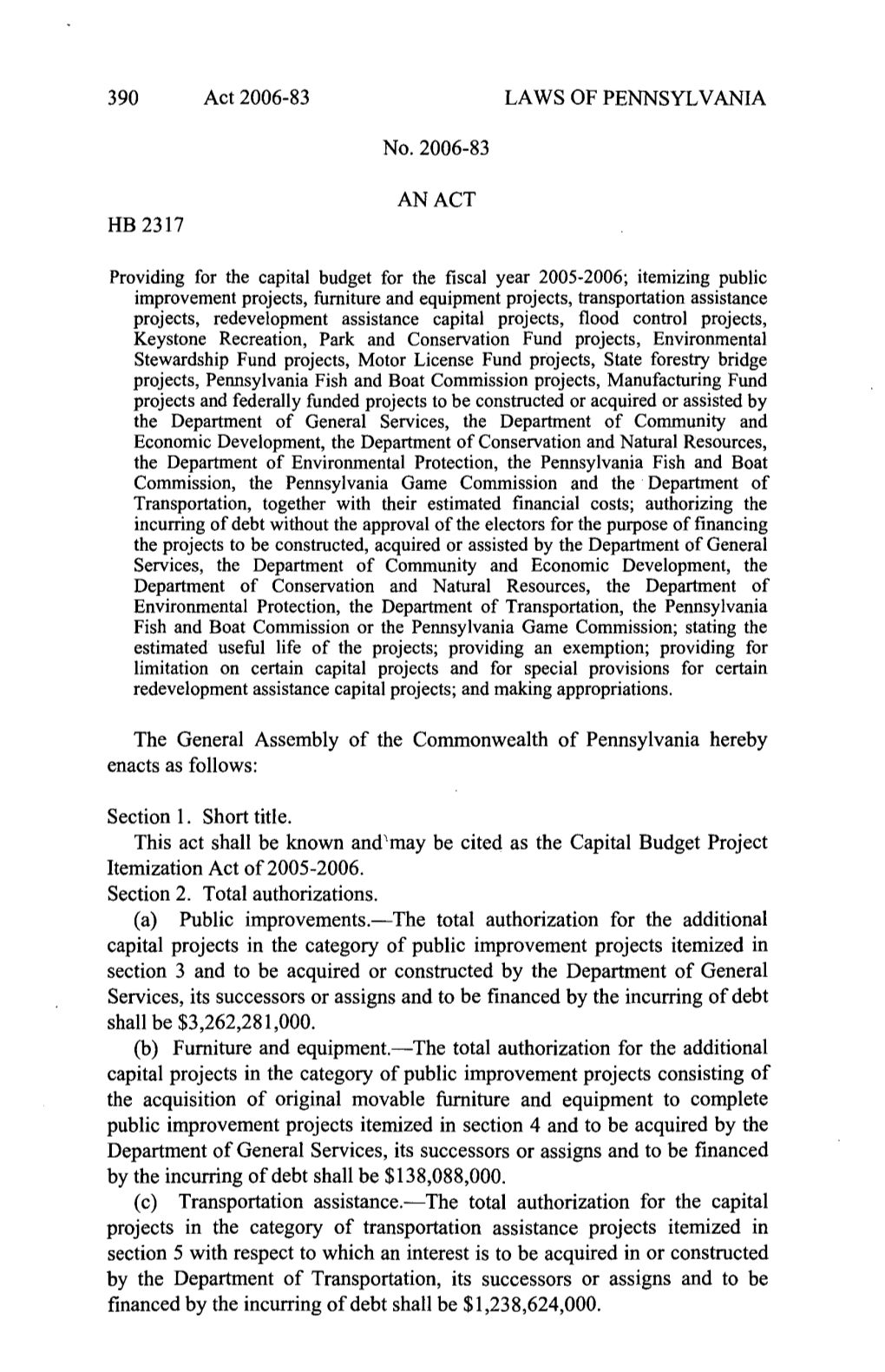 Capital Budget Project Itemization Act of 2005-2006