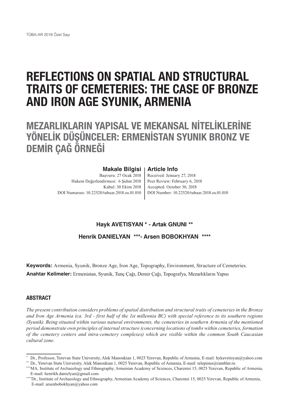 Reflections on Spatial and Structural Traits of Cemeteries: the Case of Bronze and Iron Age Syunik, Armenia