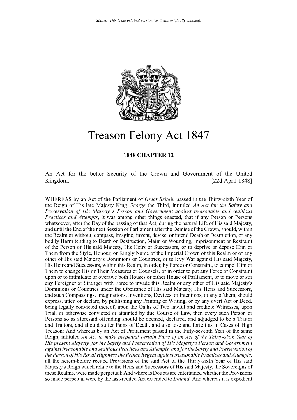 Treason Felony Act 1848