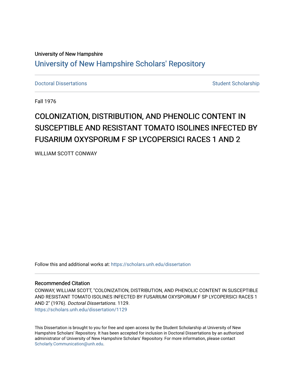 Colonization, Distribution, and Phenolic Content in Susceptible and Resistant Tomato Isolines Infected by Fusarium Oxysporum F Sp Lycopersici Races 1 and 2