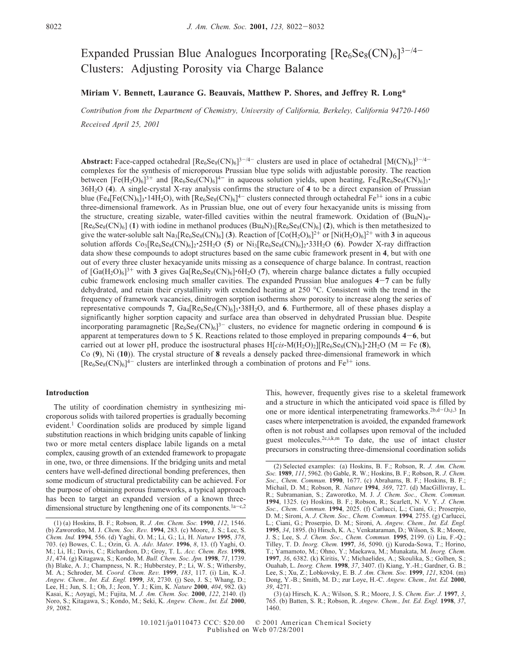 Expanded Prussian Blue Analogues Incorporating [Re6se8(CN)6] Clusters: Adjusting Porosity Via Charge Balance