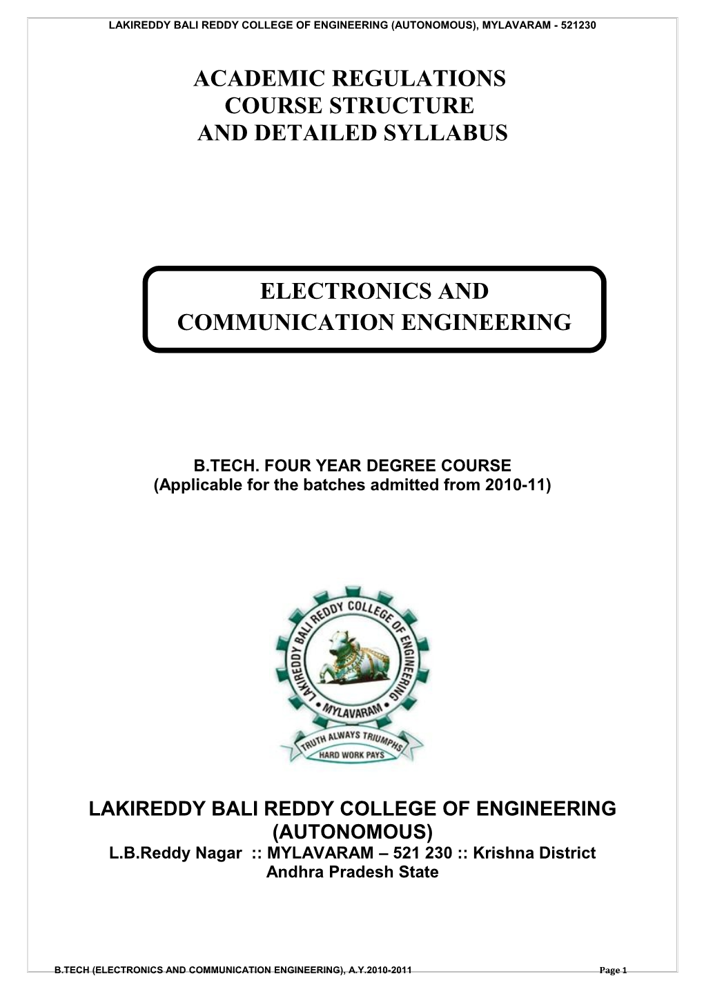 Lakireddy Bali Reddy College of Engineering (Autonomous), Mylavaram - 521230