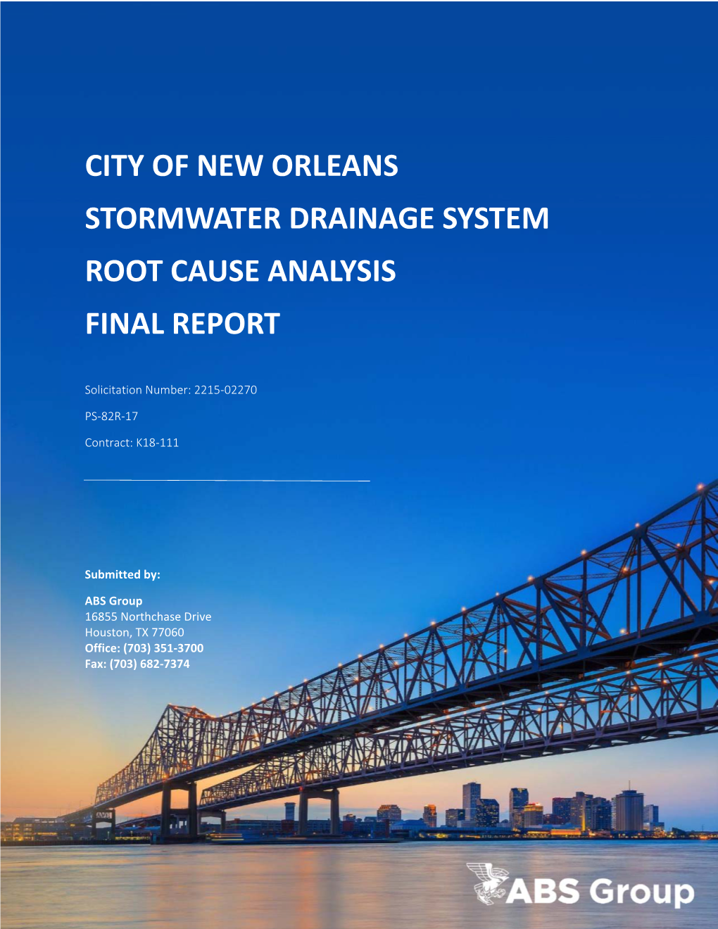 City of New Orleans Stormwater Drainage System Root Cause Analysis Final Report