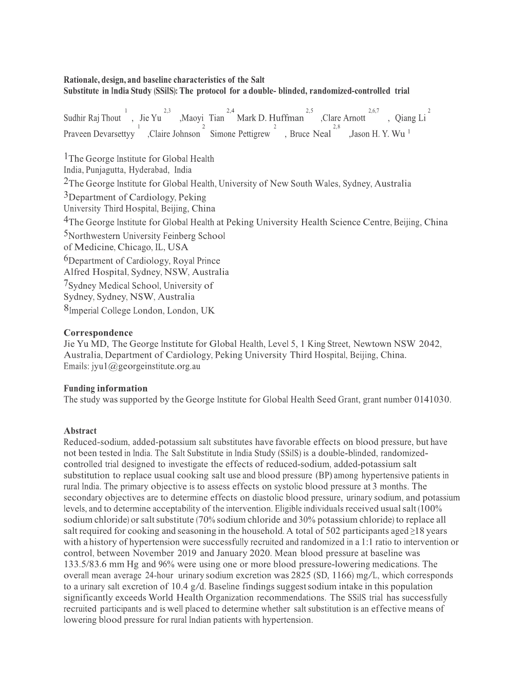 (Ssiis): the Protocol for a Double- Blinded, Randomized-Controlled Trial