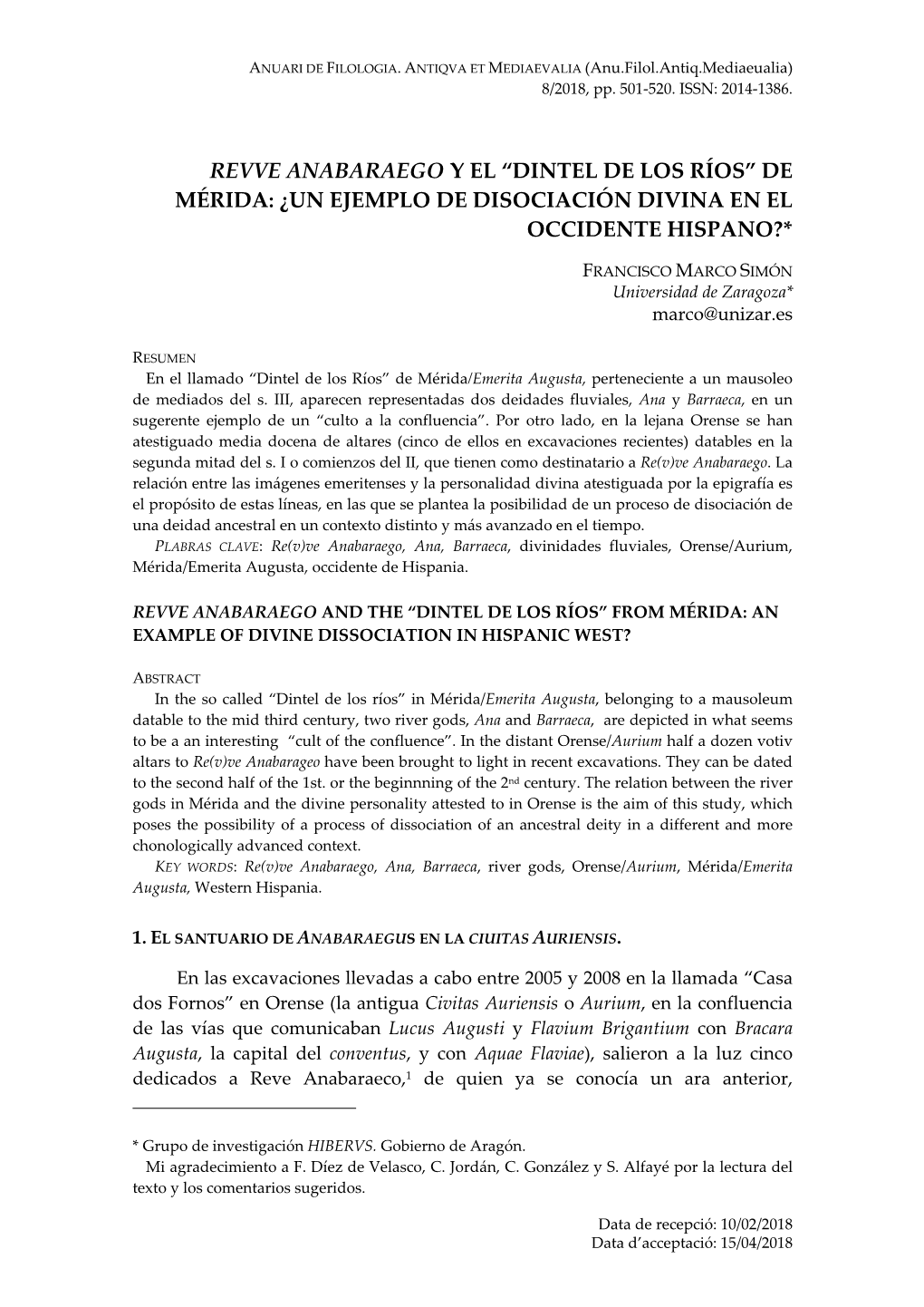 “Dintel De Los Ríos” De Mérida: ¿Un Ejemplo De Disociación Divina En El Occidente Hispano?*