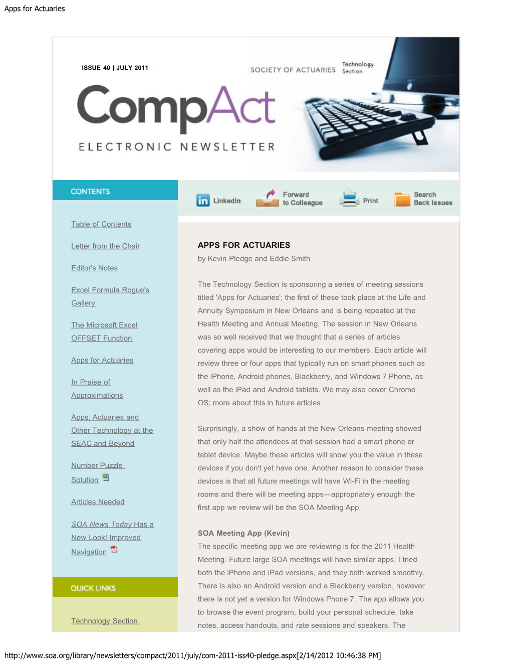 Compact Electronic Newsletter, July 2011, Issue 40