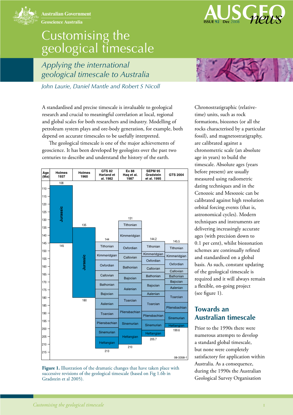 Customising the Geological Timescale Applying the International Geological Timescale to Australia John Laurie, Daniel Mantle and Robert S Nicoll