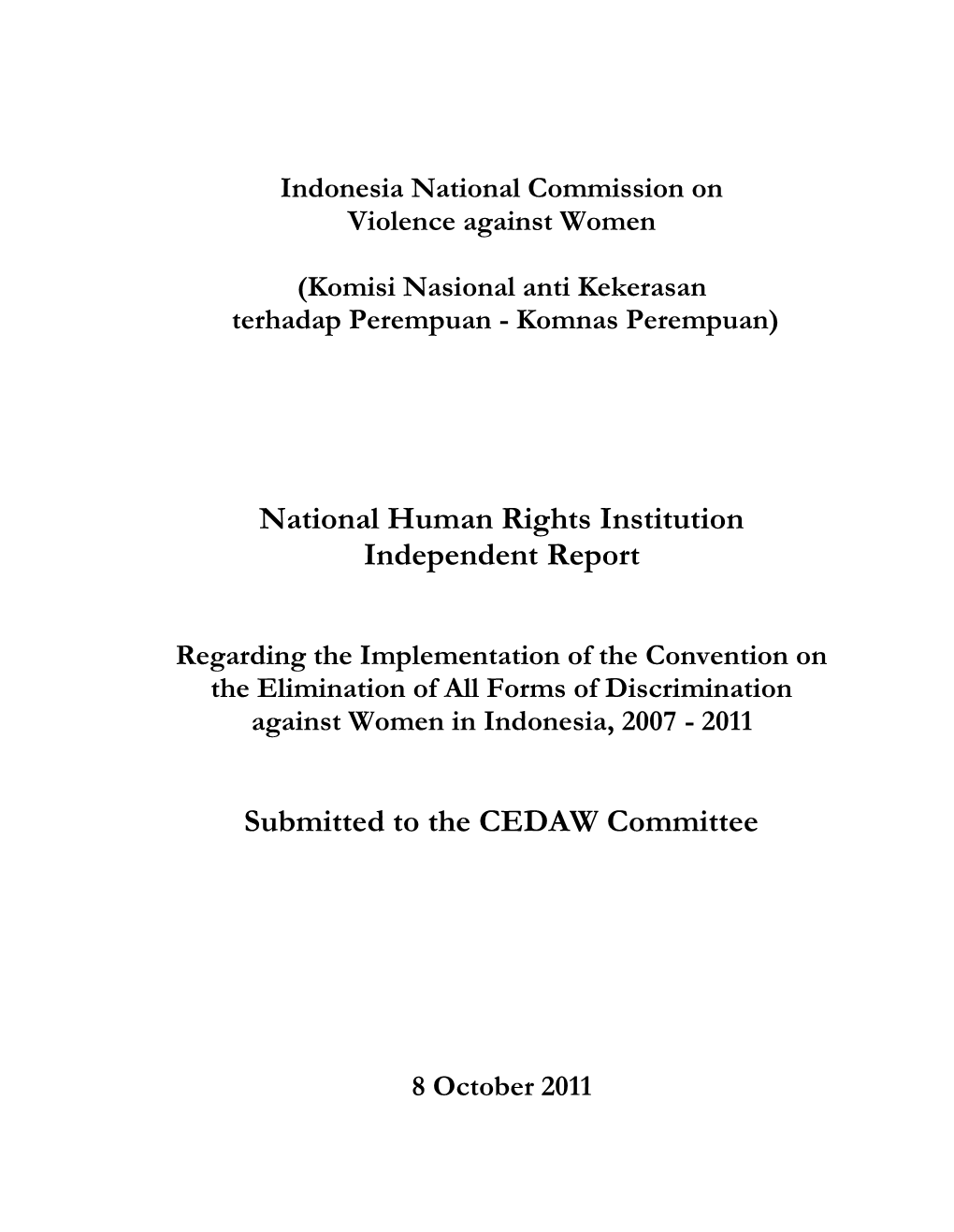 National Human Rights Institution Independent Report Submitted To