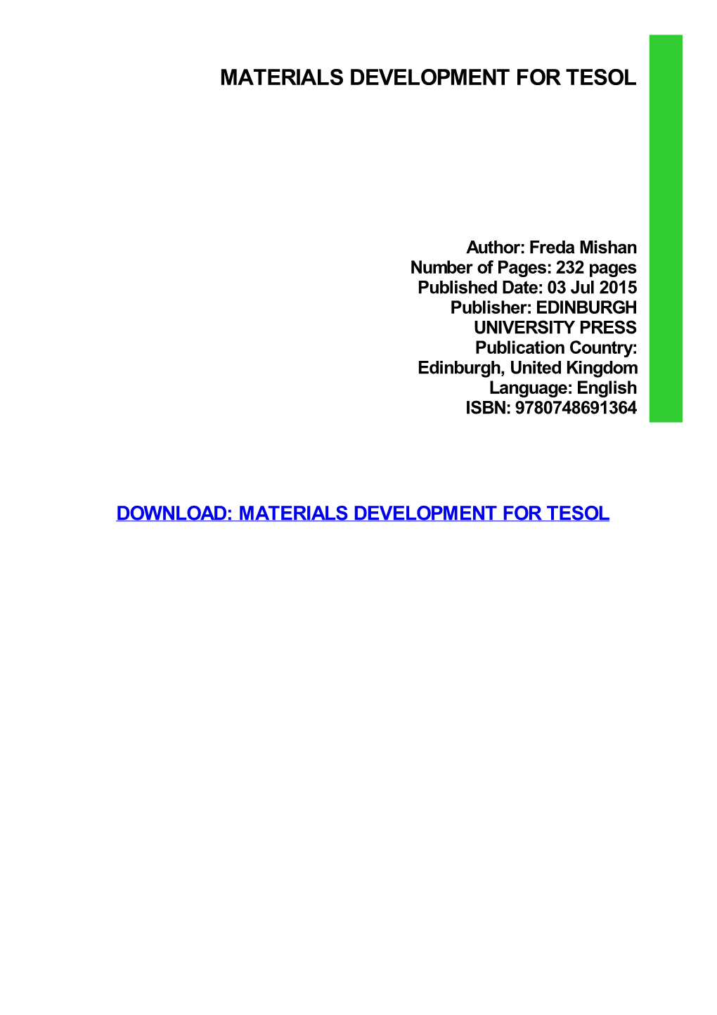 Materials Development for TESOL Download Free