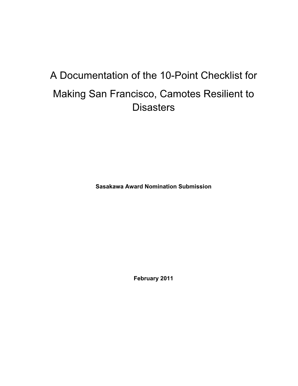 A Documentation of the 10-Point Checklist for Making San Francisco, Camotes Resilient to Disasters