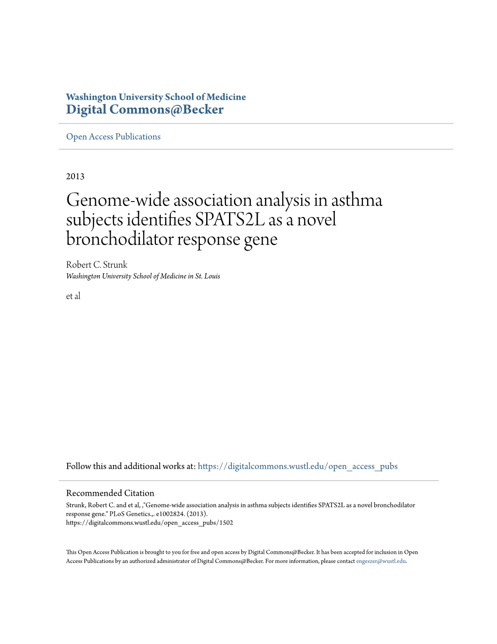 Genome-Wide Association Analysis in Asthma Subjects Identifies PS ATS2L As a Novel Bronchodilator Response Gene Robert C