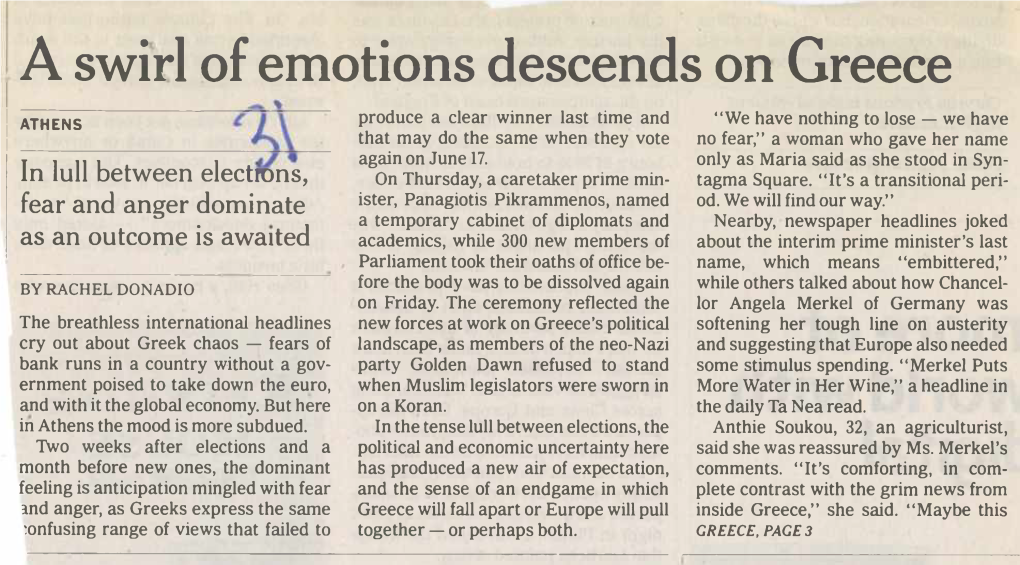 A Swirl of Emotions Descends on Greece