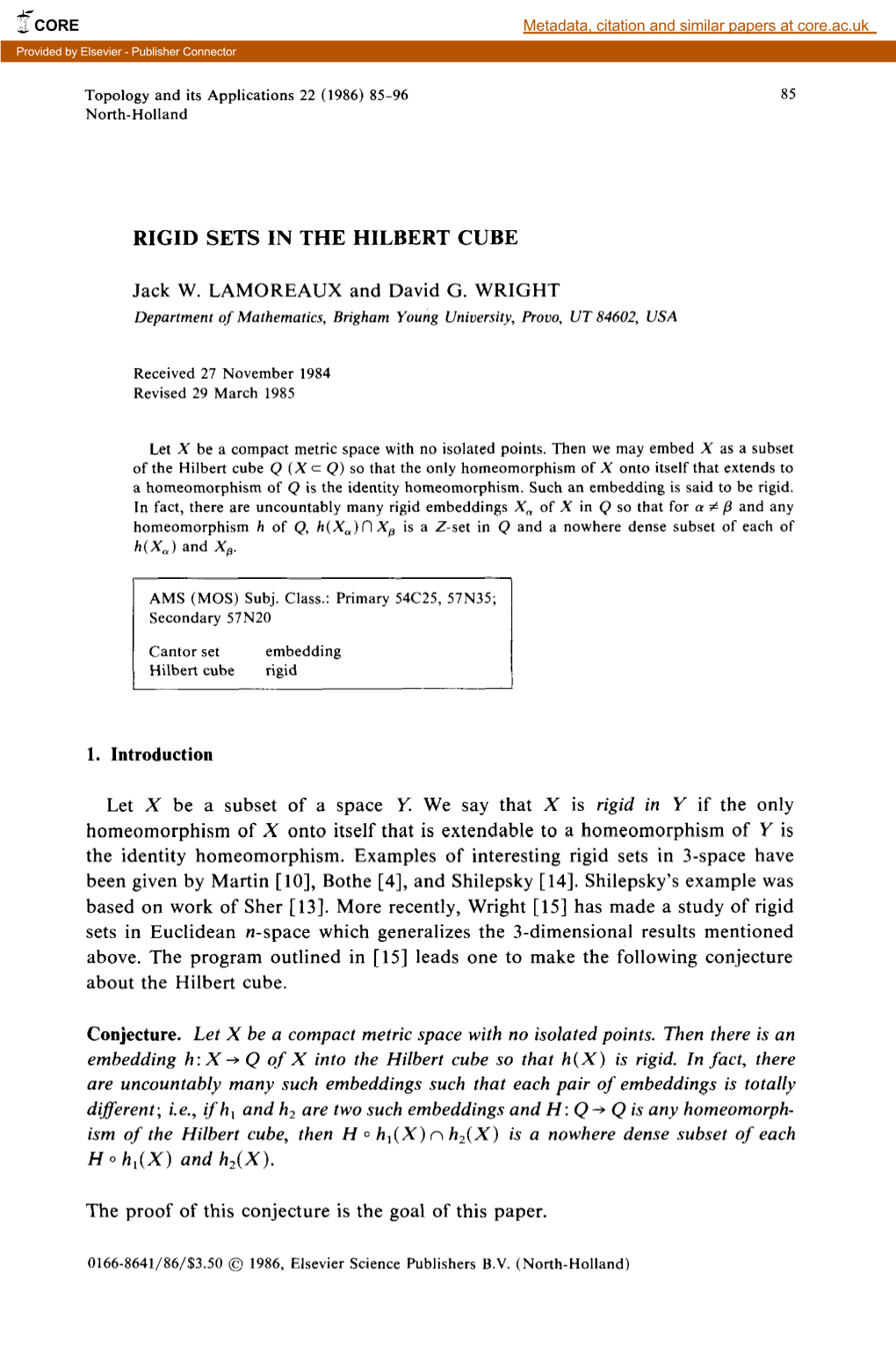 Rigid Sets in the Hilbert Cube