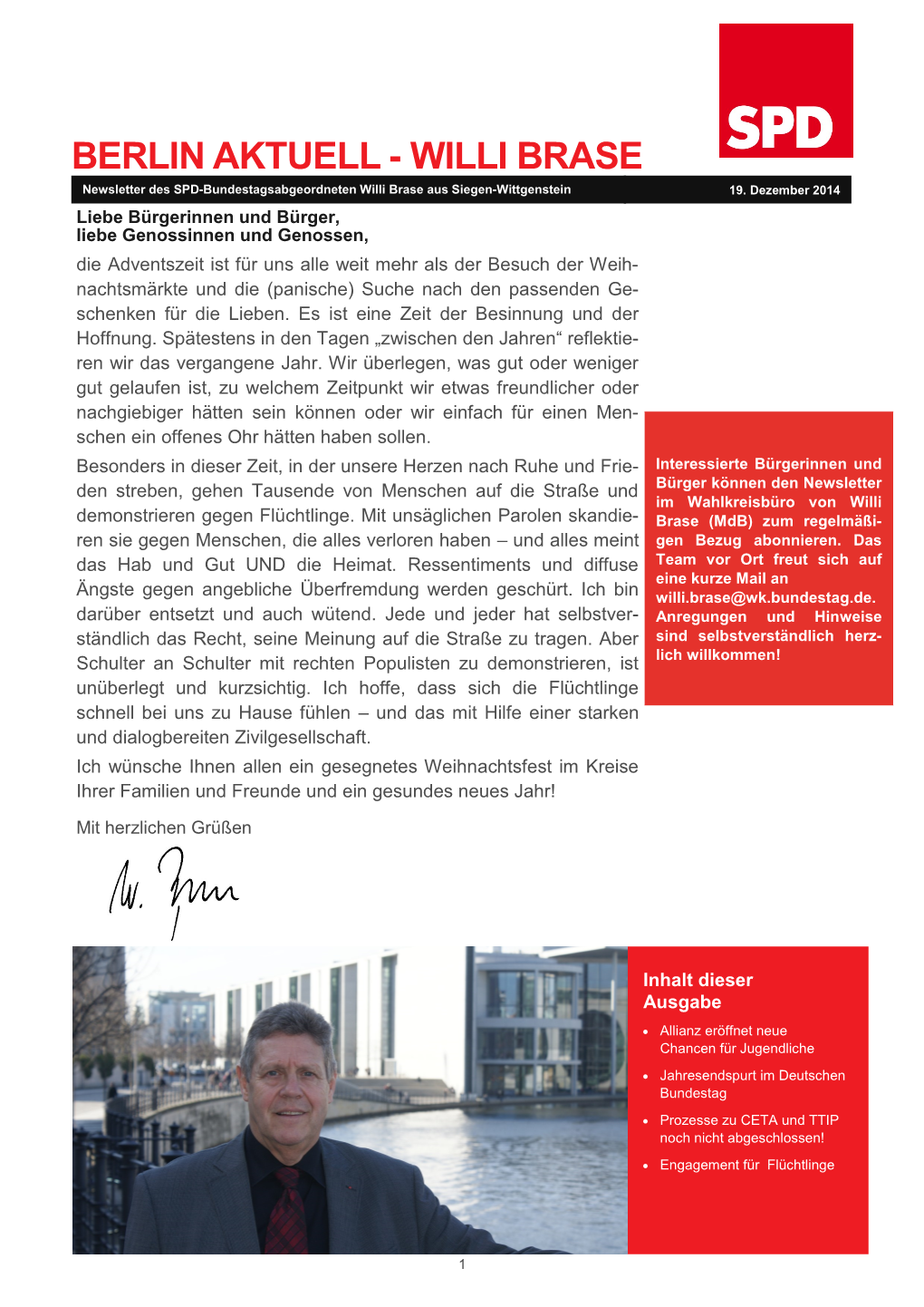 WILLI BRASE Newsletter Des SPD-Bundestagsabgeordneten Willi Brase Aus Siegen-Wittgenstein 19