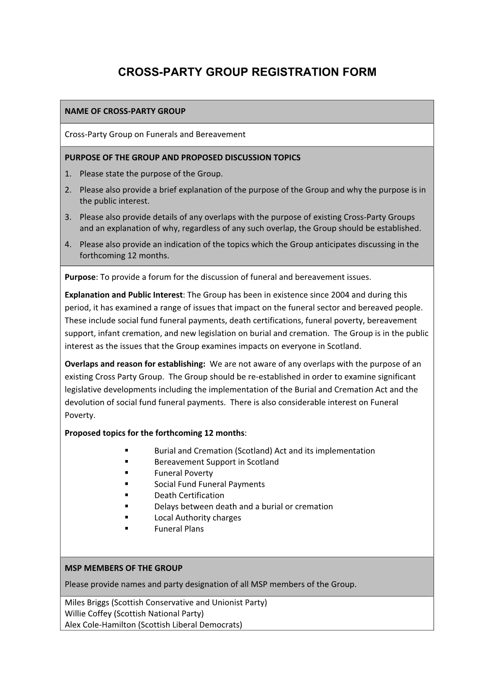 Cross-Party Group Registration Form