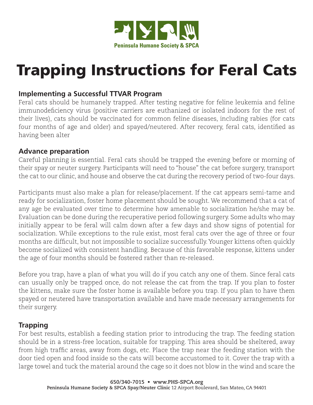 Trapping Instructions for Feral Cats