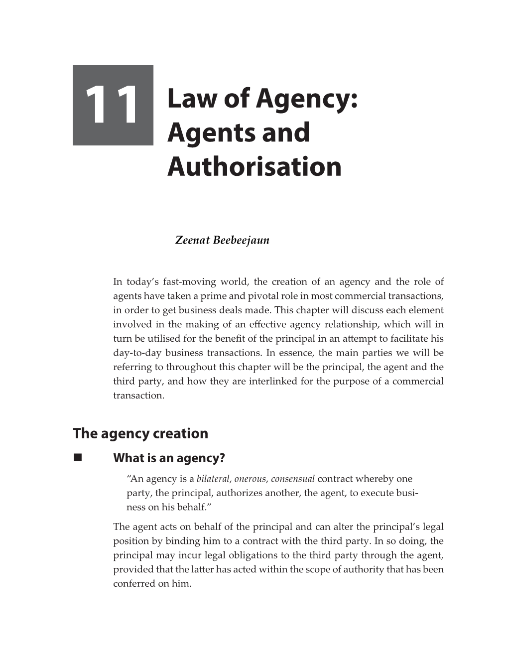 11 Law of Agency: Agents and Authorisation