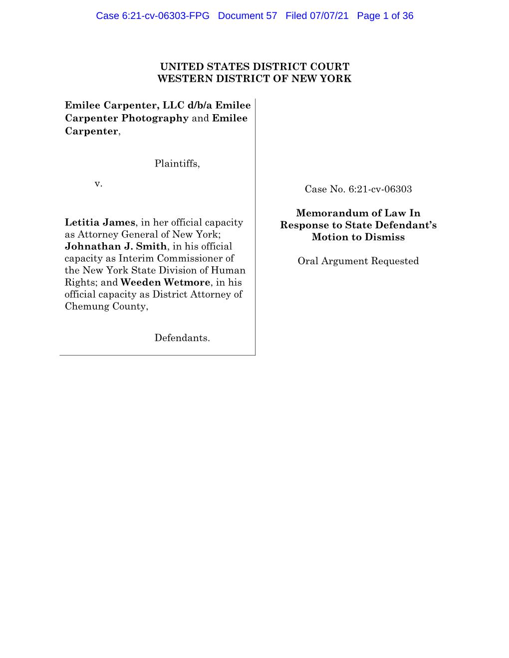 Case 6:21-Cv-06303-FPG Document 57 Filed 07/07/21 Page 1 of 36