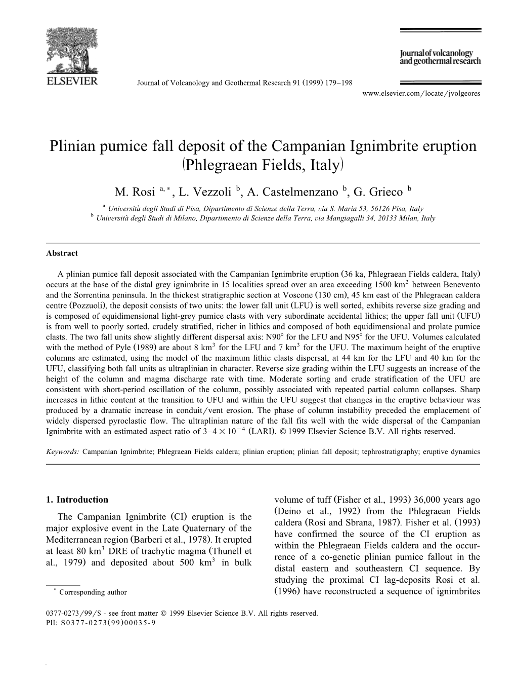 Plinian Pumice Fall Deposit of the Campanian Ignimbrite Eruption Ž/Phlegraean Fields, Italy