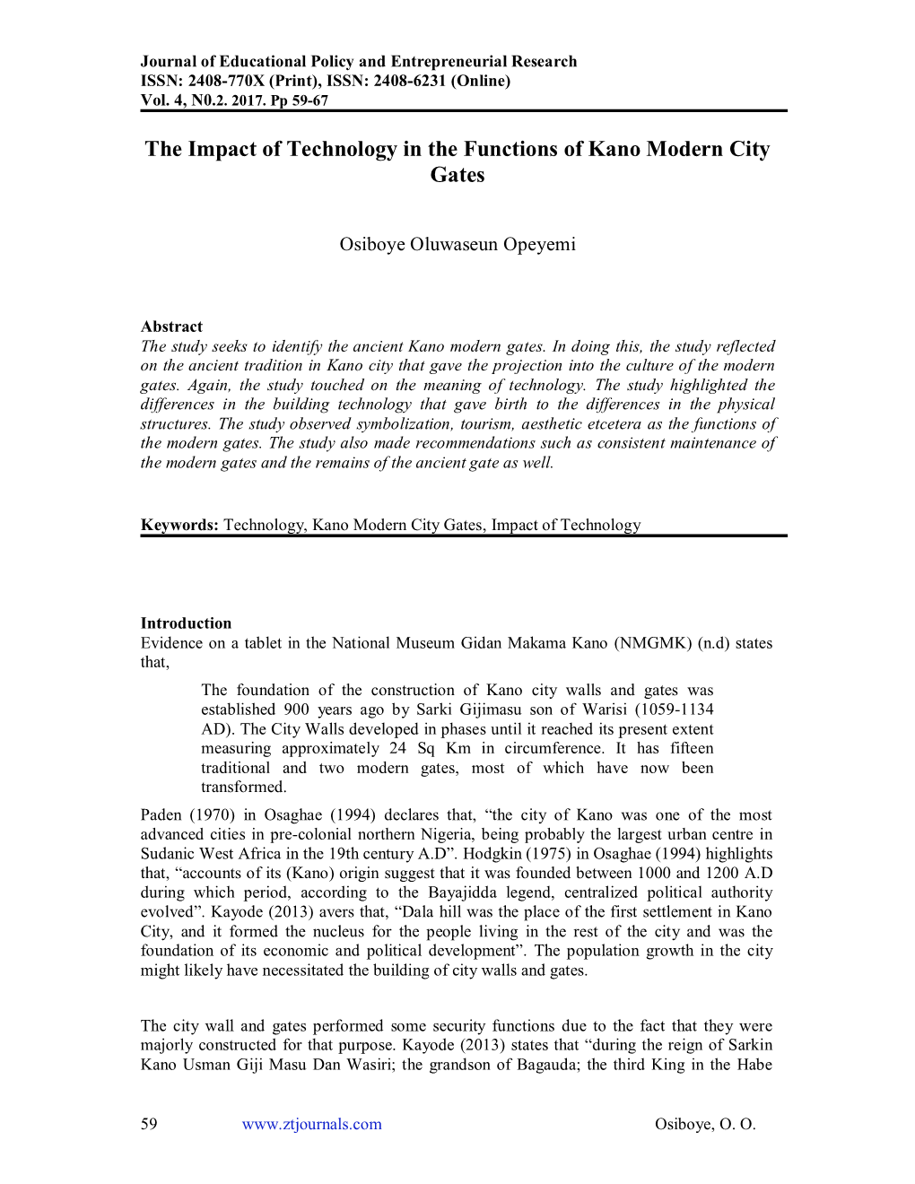 The Impact of Technology in the Functions of Kano Modern City Gates