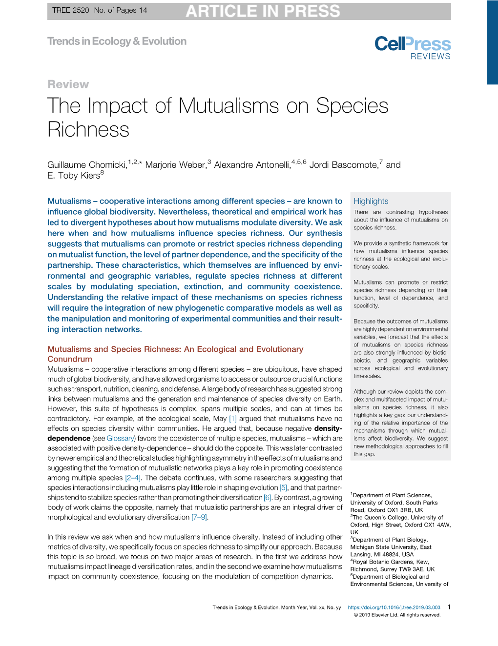 The Impact of Mutualisms on Species Richness