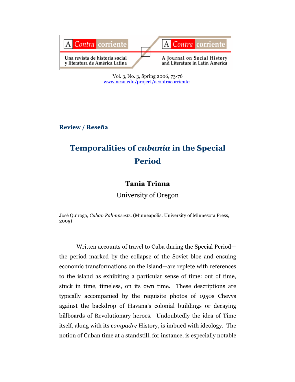 Temporalities of Cubanía in the Special Period