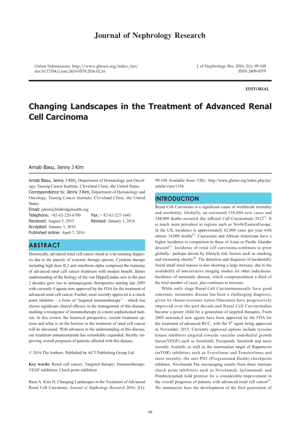 Changing Landscapes in the Treatment of Advanced Renal Cell Carcinoma