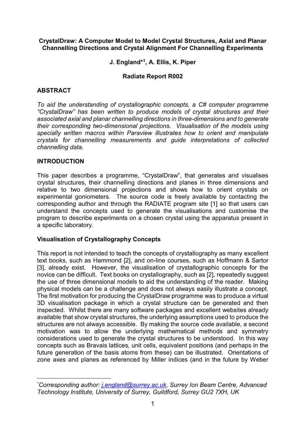 1 Crystaldraw: a Computer Model to Model Crystal Structures, Axial And