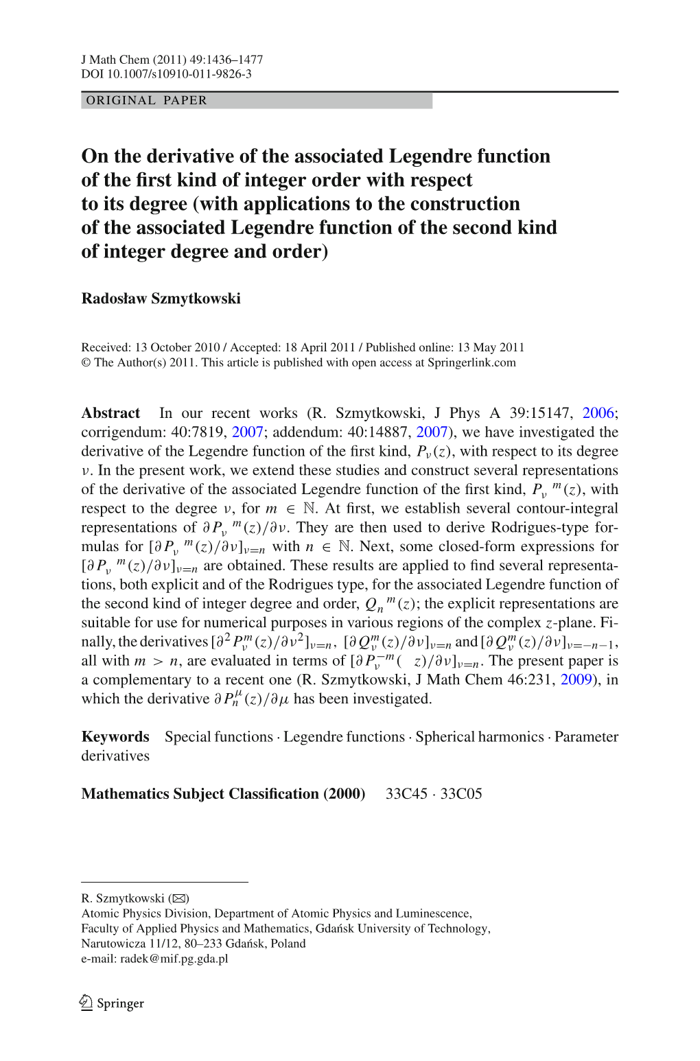 On the Derivative of the Associated Legendre Function