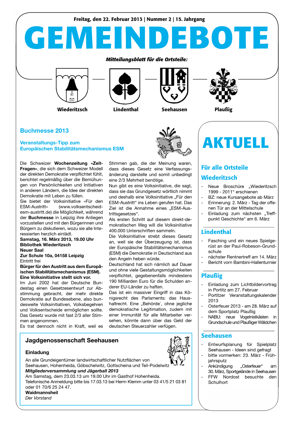 GEMEINDEBOTE Mitteilungsblatt Für Die Ortsteile