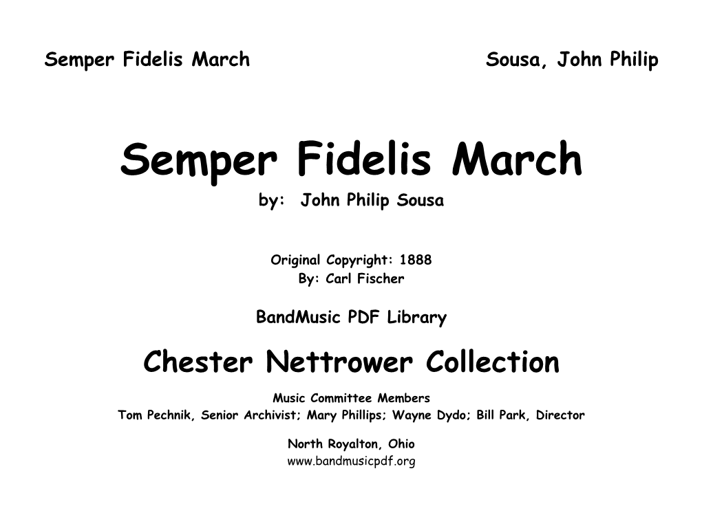 Semper Fidelis March Sousa, John Philip