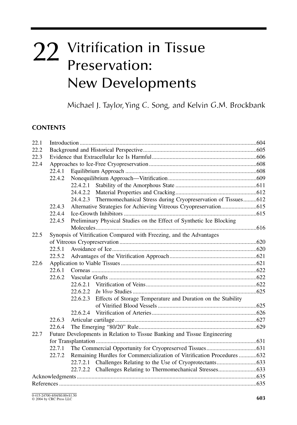 22 Vitrification in Tissue Preservation: New Developments