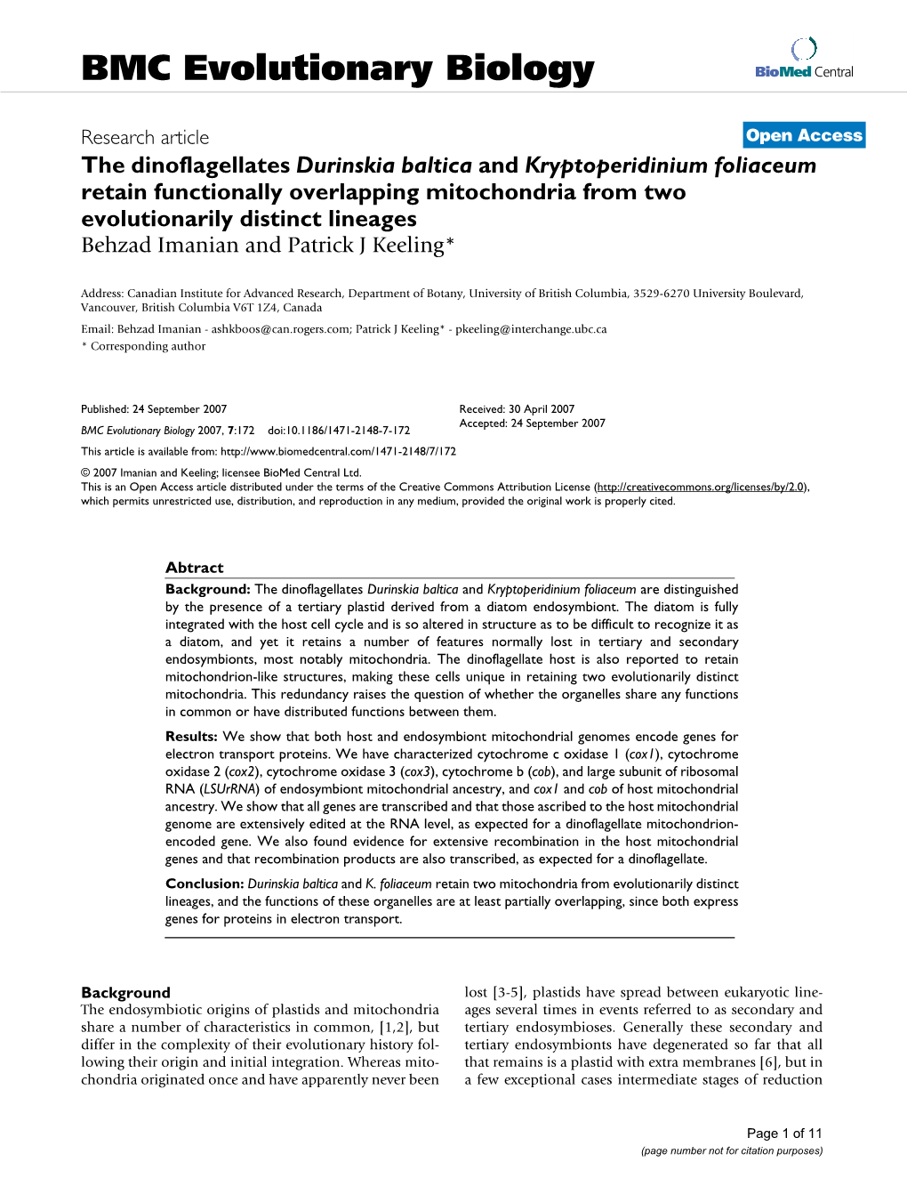 The Dinoflagellates Durinskia Baltica and Kryptoperidinium Foliaceum