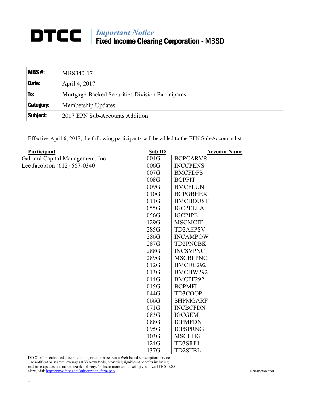 Important Notice Fixed Income Clearing Corporation - MBSD