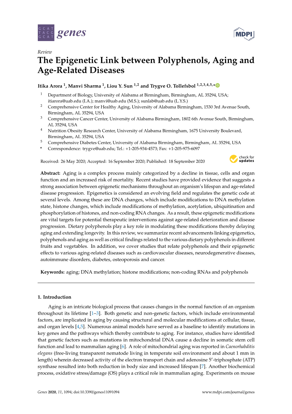 The Epigenetic Link Between Polyphenols, Aging and Age-Related Diseases