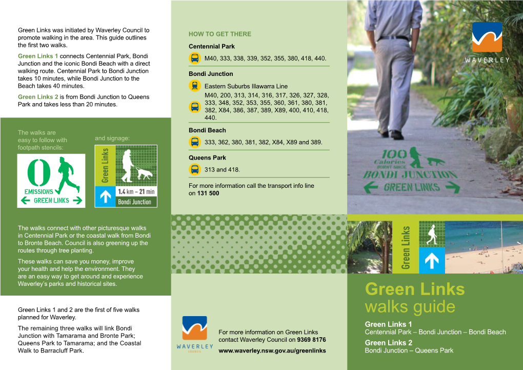 Green Links Was Initiated by Waverley Council to HOW to GET THERE Promote Walking in the Area