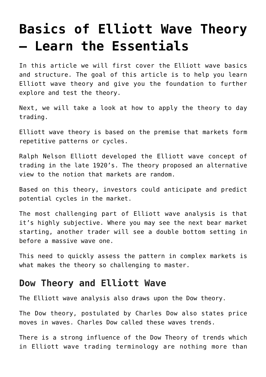 Basics of Elliott Wave Theory –