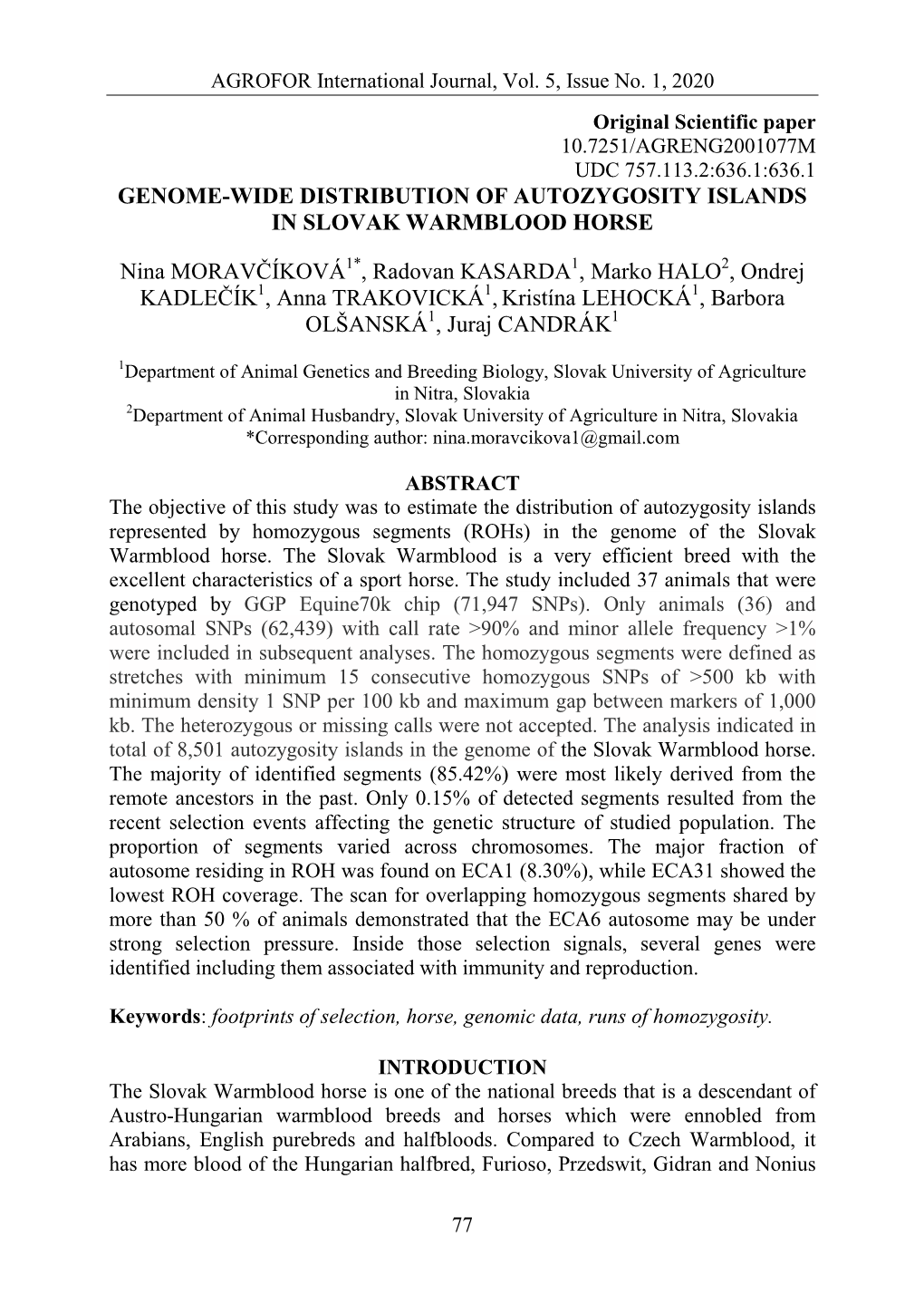 Genome-Wide Distribution of Autozygosity Islands in Slovak Warmblood Horse