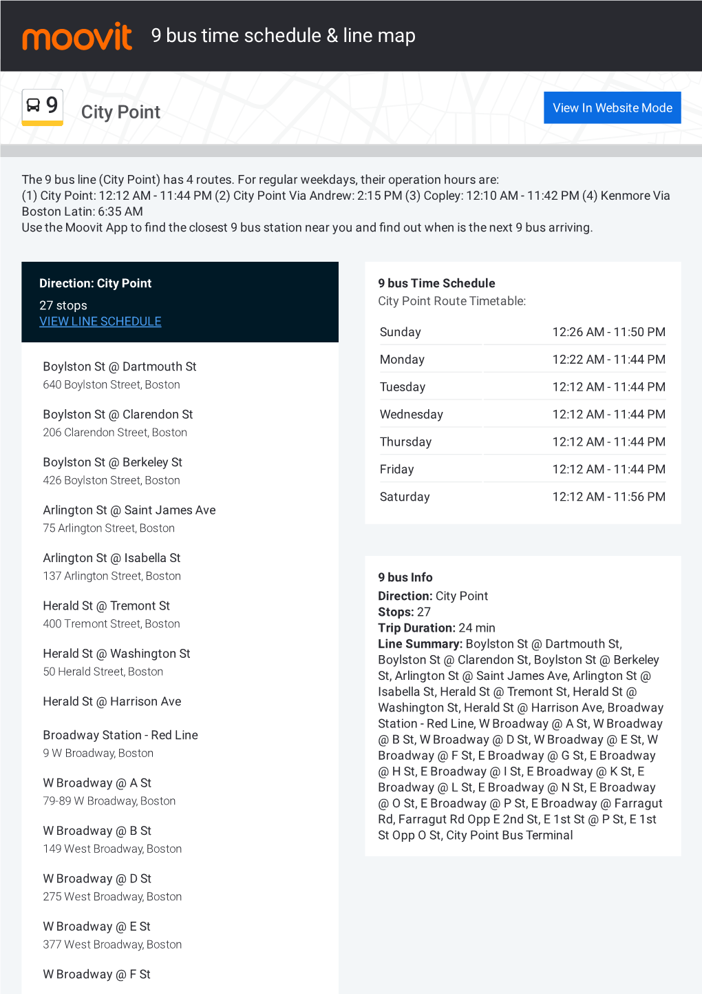 9 Bus Time Schedule & Line Route