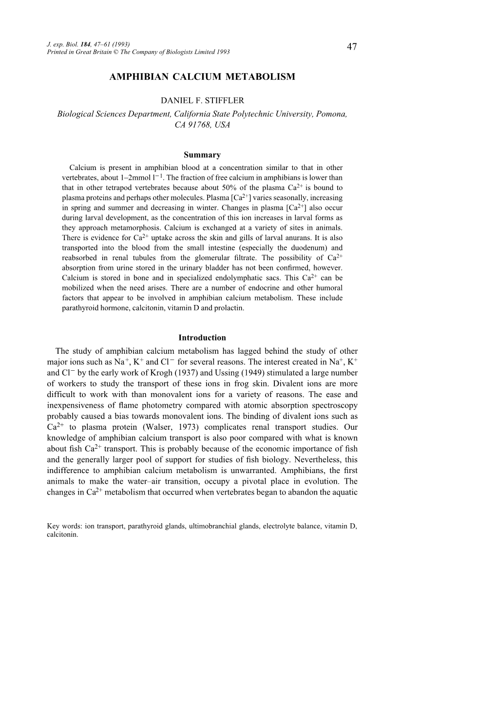 47 Amphibian Calcium Metabolism