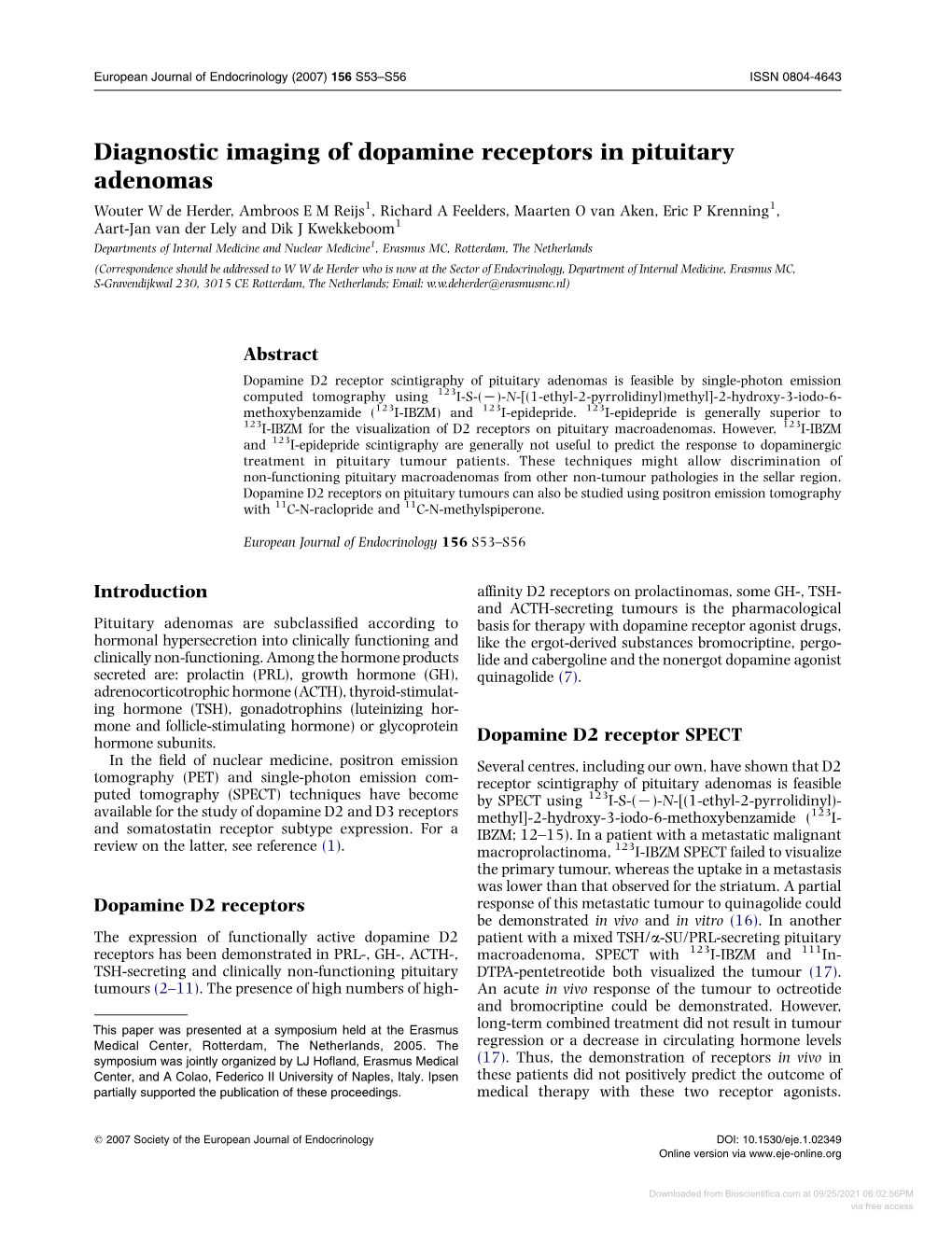 Diagnostic Imaging of Dopamine Receptors in Pituitary Adenomas