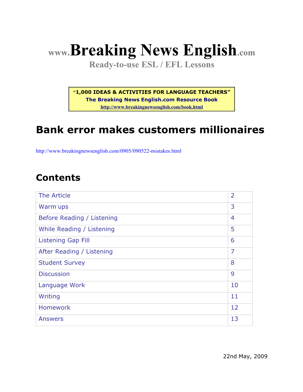 ESL Lesson: Bank Error Makes Customers Millionaires